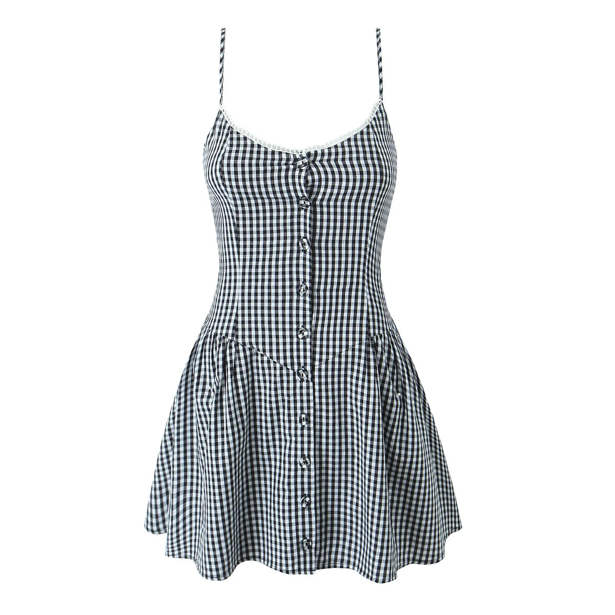 New Style Trends - Retro Gingham Lace Button Dress - Outfit Ideas