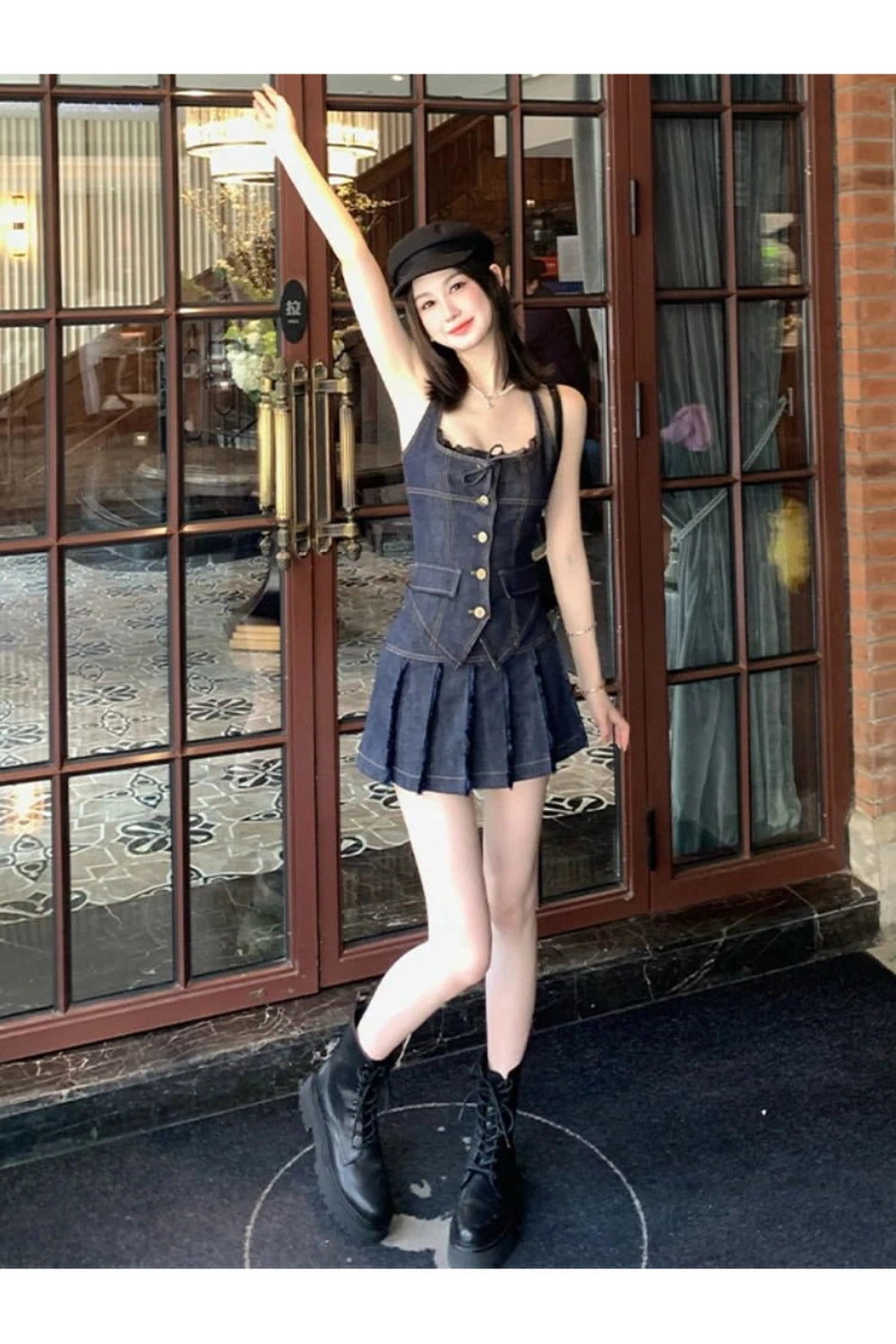 New Style Trends - Retro Lace-Up Indigo Mini Set - Outfit Ideas New Style Trends - Retro Lace-Up Indigo Mini Set - Outfit Ideas