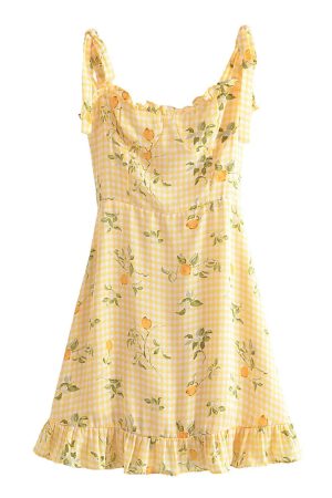 New Style Trends - Retro Lemon Print Plaid Dress - Outfit Ideas