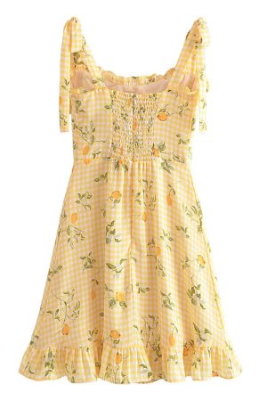 New Style Trends - Retro Lemon Print Plaid Dress - Outfit Ideas