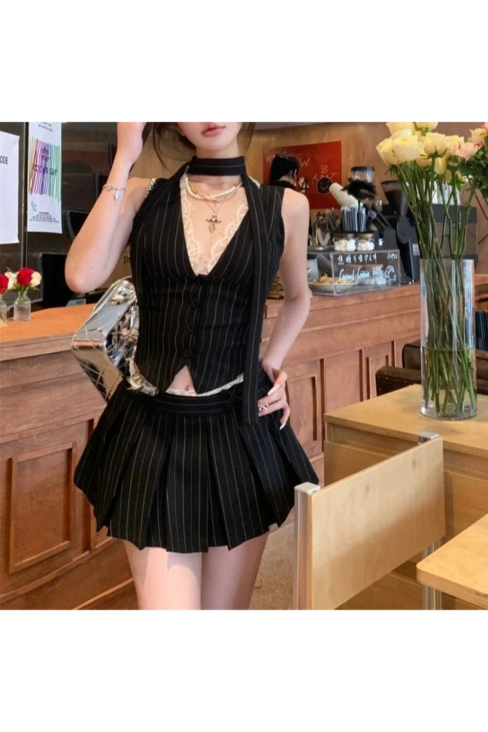 New Style Trends - Retro Pinstripe Power Skirt Outfit Set - Outfit Ideas