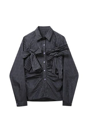 New Style Trends - Retro Plaid Bow Accent Shirt - Outfit Ideas