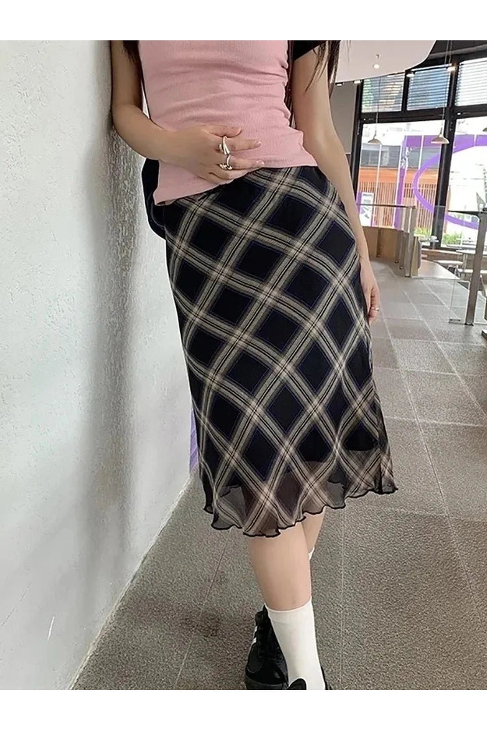New Style Trends - Retro Plaid High Waist Midi Skirt - Outfit Ideas