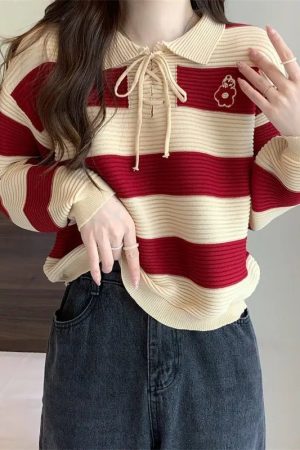 New Style Trends - Retro Red Doll Collar Knit Sweater - Outfit Ideas