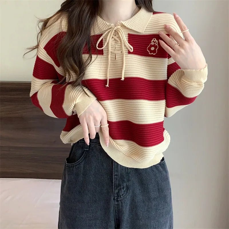 New Style Trends - Retro Red Doll Collar Knit Sweater - Outfit Ideas