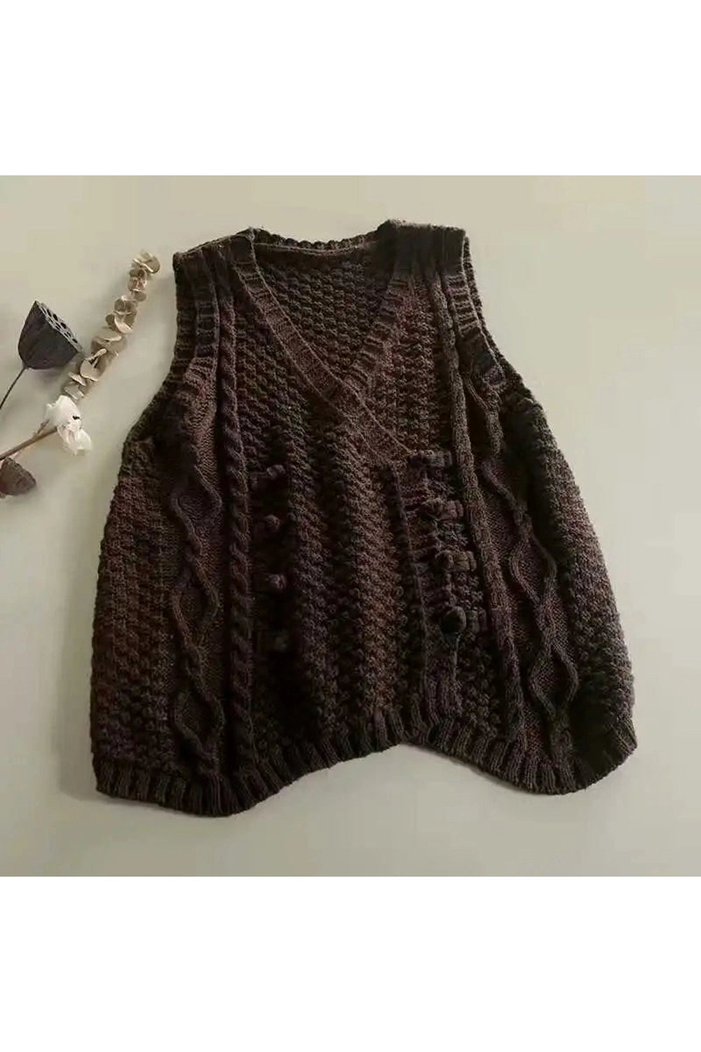 New Style Trends - Retro Rustic Cable Knit Button Vest - Outfit Ideas