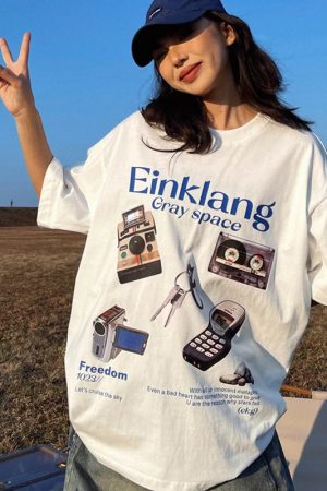 New Style Trends - Retro Tech Print Y2k T-Shirt - Outfit Ideas