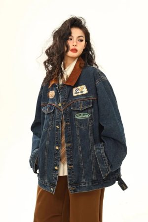 New Style Trends - Retro Varsity Denim Y2k Jacket - Outfit Ideas