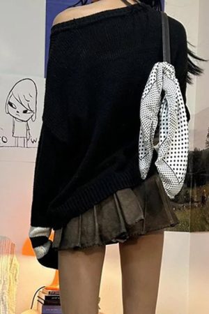 New Style Trends - Retro Varsity Rebel Off-Shoulder Sweater - Outfit Ideas