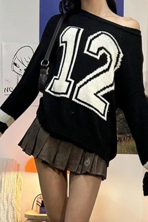 New Style Trends - Retro Varsity Rebel Off-Shoulder Sweater - Outfit Ideas