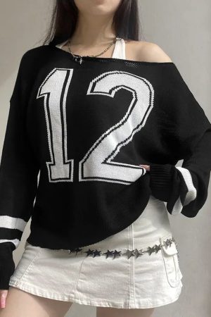 New Style Trends - Retro Varsity Rebel Off-Shoulder Sweater - Outfit Ideas