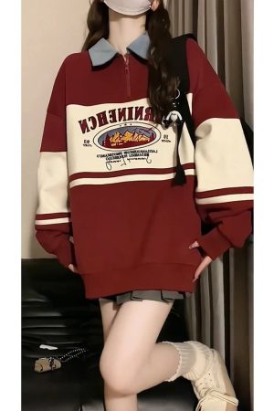 New Style Trends - Retro Varsity Zip-Up Sweatshirt - Outfit Ideas
