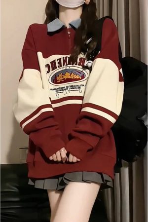 New Style Trends - Retro Varsity Zip-Up Sweatshirt - Outfit Ideas
