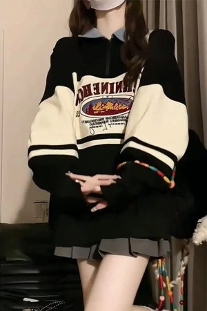 New Style Trends - Retro Varsity Zip-Up Sweatshirt - Outfit Ideas