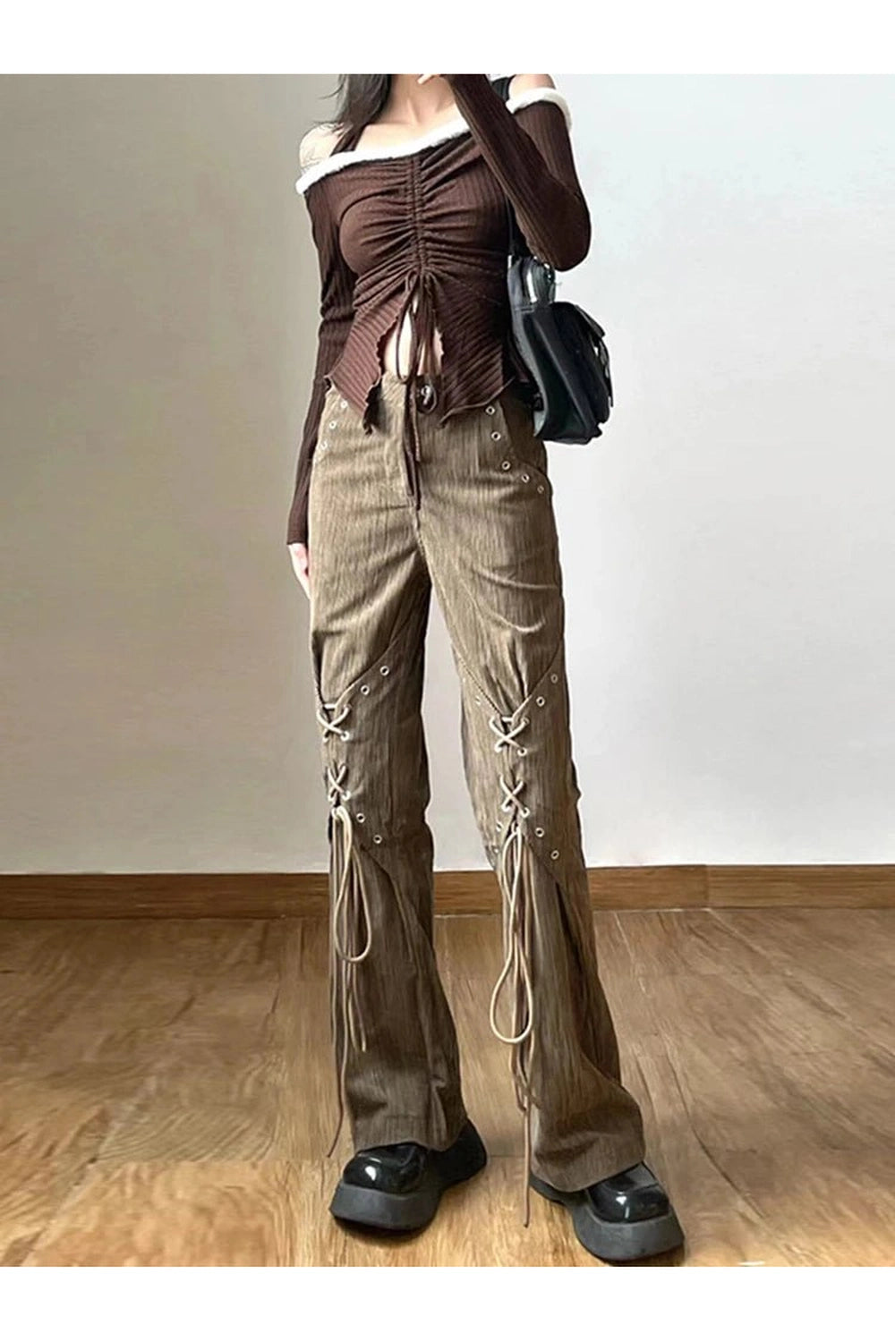 New Style Trends - Retro Y2k Corduroy Lace-Up Pants - Outfit Ideas