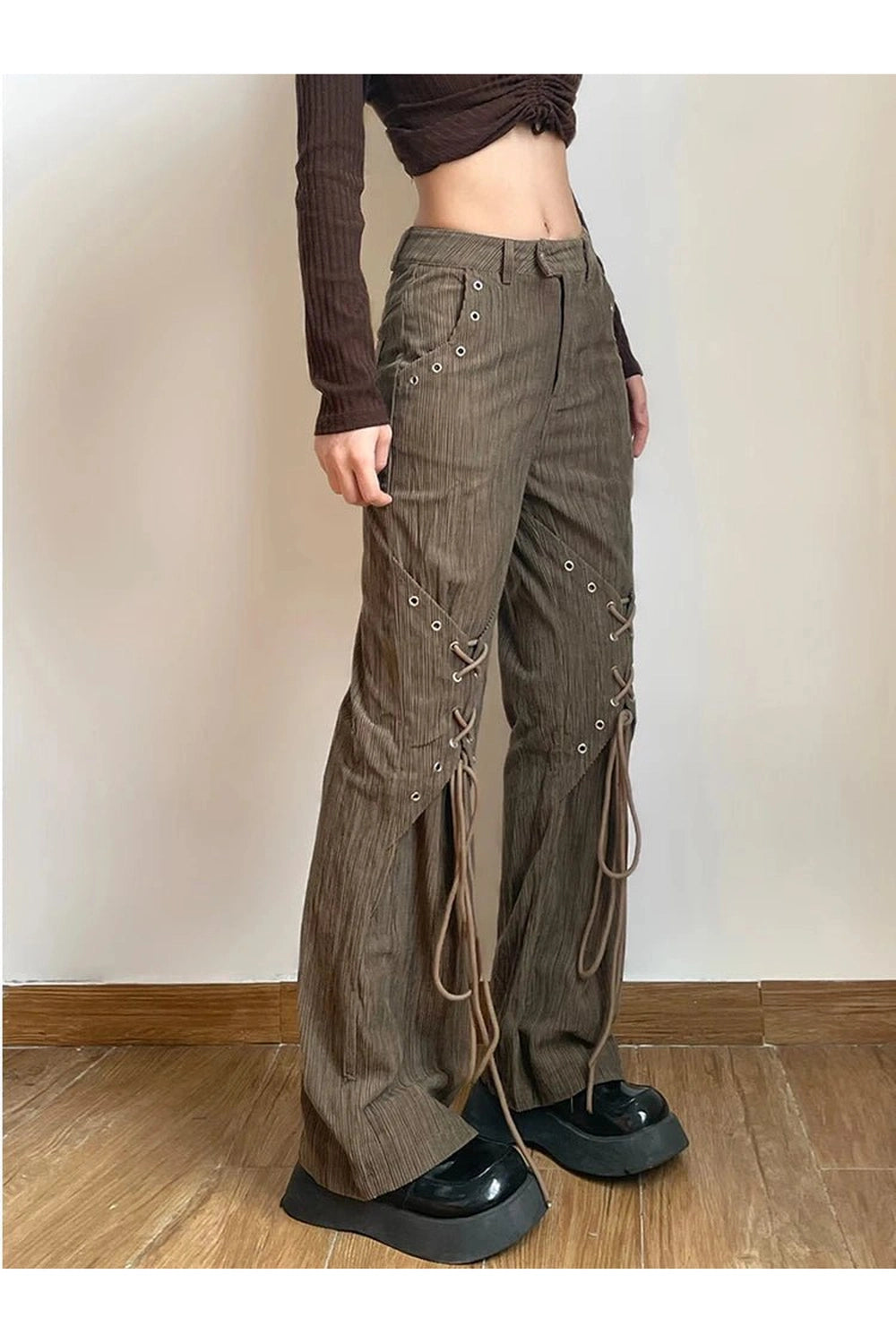 New Style Trends - Retro Y2k Corduroy Lace-Up Pants - Outfit Ideas