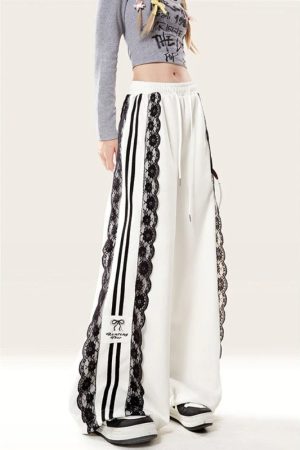 New Style Trends - Ribbon Edgy Lace Track Pants - Outfit Ideas