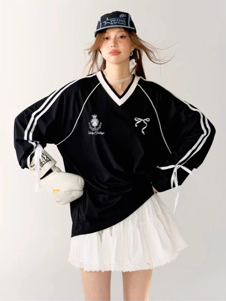 New Style Trends - Ribbon Play Aesthetic Oversized Jersey Top - Outfit Ideas New Style Trends - Ribbon Play Aesthetic Oversized Jersey Top - Outfit Ideas