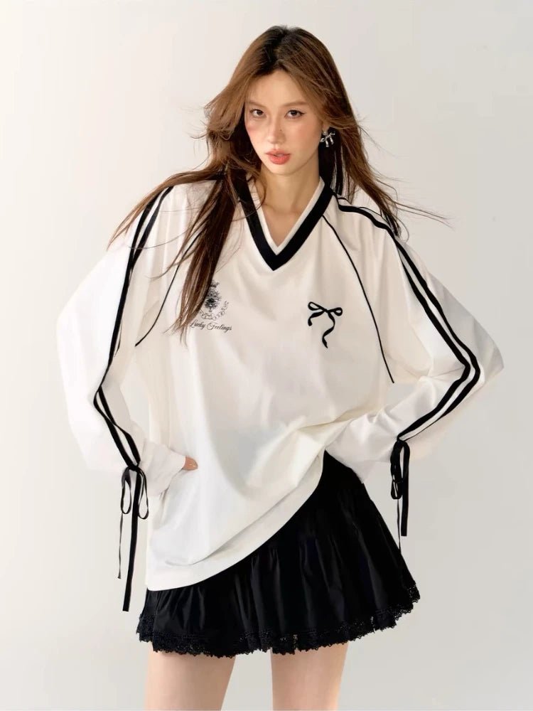 New Style Trends - Ribbon Play Aesthetic Oversized Jersey Top - Outfit Ideas New Style Trends - Ribbon Play Aesthetic Oversized Jersey Top - Outfit Ideas
