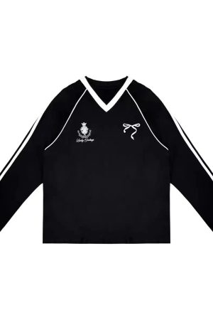 New Style Trends - Ribbon Play Aesthetic Oversized Jersey Top - Outfit Ideas