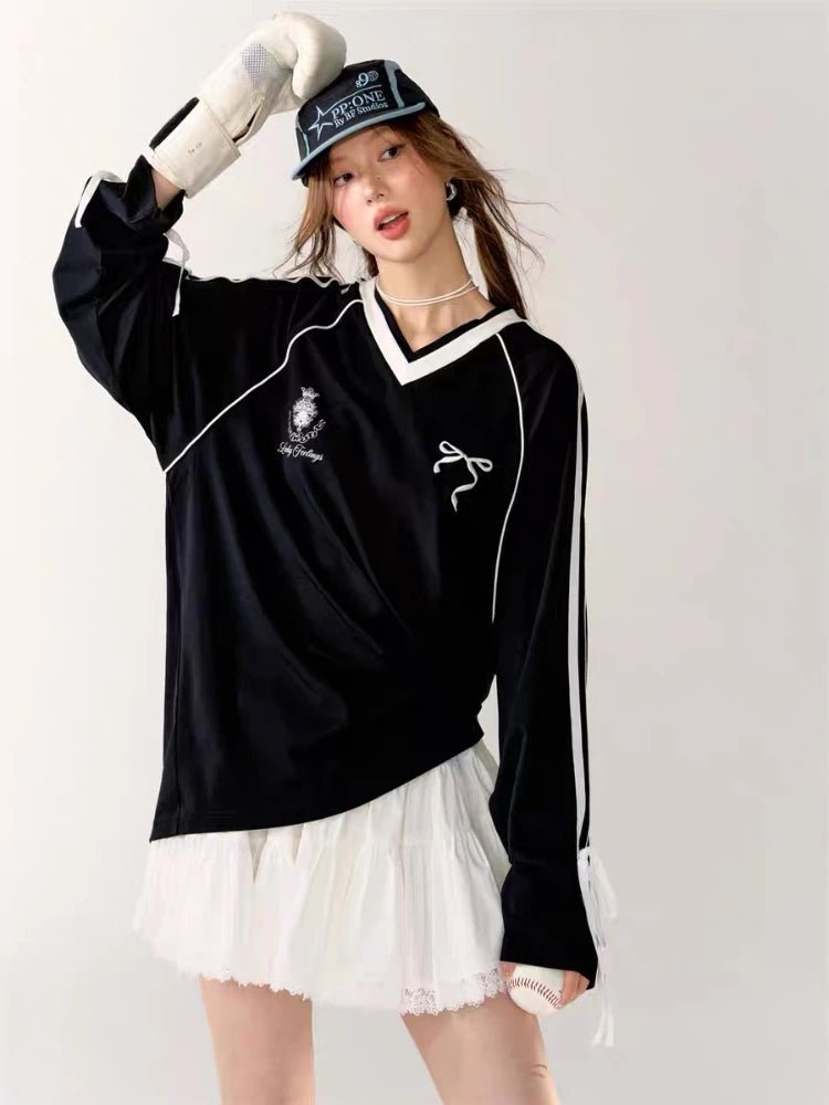New Style Trends - Ribbon Play Aesthetic Oversized Jersey Top - Outfit Ideas New Style Trends - Ribbon Play Aesthetic Oversized Jersey Top - Outfit Ideas