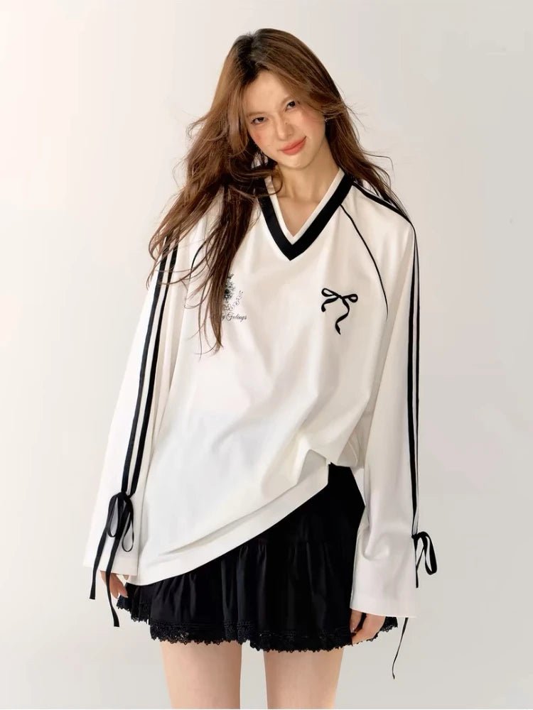 New Style Trends - Ribbon Play Aesthetic Oversized Jersey Top - Outfit Ideas New Style Trends - Ribbon Play Aesthetic Oversized Jersey Top - Outfit Ideas