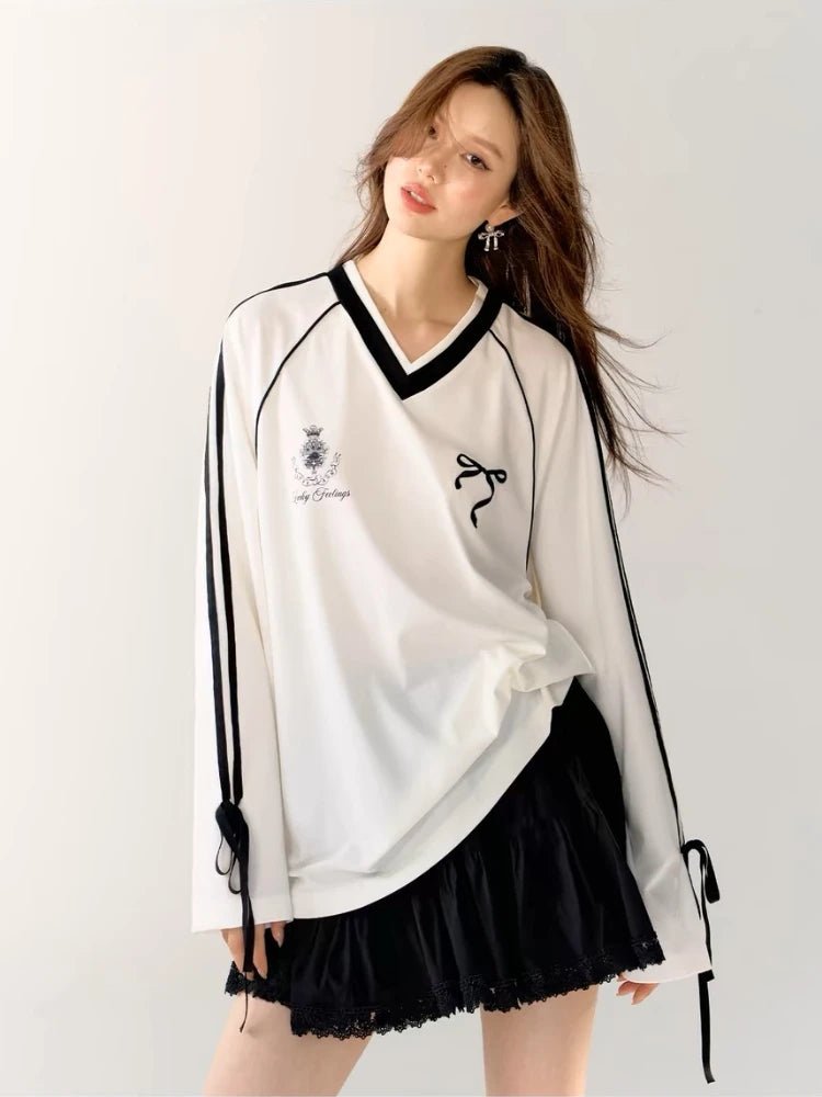 New Style Trends - Ribbon Play Aesthetic Oversized Jersey Top - Outfit Ideas New Style Trends - Ribbon Play Aesthetic Oversized Jersey Top - Outfit Ideas