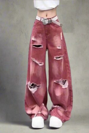 New Style Trends - Rose Distressed Edgy Baggy Jeans - Outfit Ideas