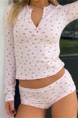 New Style Trends - Rosebud Cozy Henley Coquette Pajama Set - Outfit Ideas