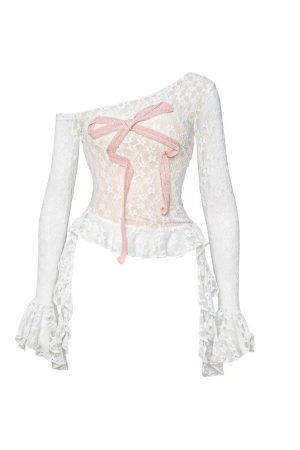 New Style Trends - Rosette Lace Drama Long Sleeve Top - Outfit Ideas