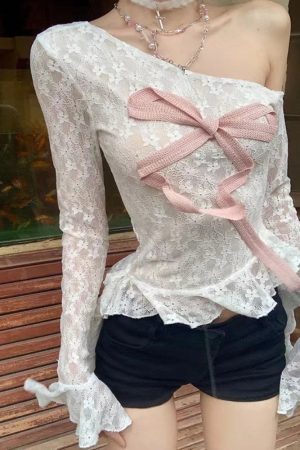 New Style Trends - Rosette Lace Drama Long Sleeve Top - Outfit Ideas
