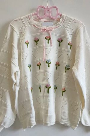 New Style Trends - Rosy Whispers Retro Lace-Up Knit Sweater - Outfit Ideas