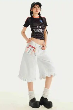 New Style Trends - Sailor Frill Y2k Denim Shorts - Outfit Ideas
