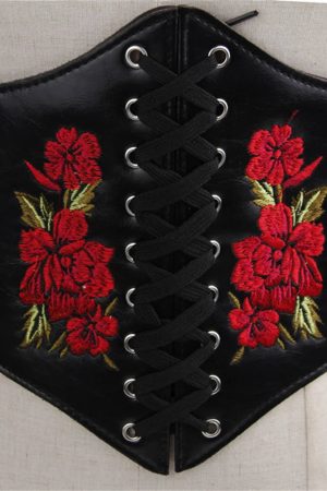 New Style Trends - Scarlet Bloom Embroidered Corset Goth Belt - Outfit Ideas