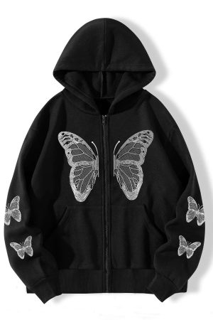 New Style Trends - Shadow Flutter Butterfly Edgy Hoodie - Outfit Ideas