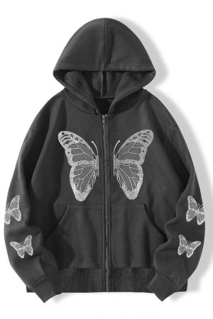 New Style Trends - Shadow Flutter Butterfly Edgy Hoodie - Outfit Ideas