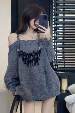 New Style Trends - Shadow Straps Edgy Off-Shoulder Sweater - Outfit Ideas