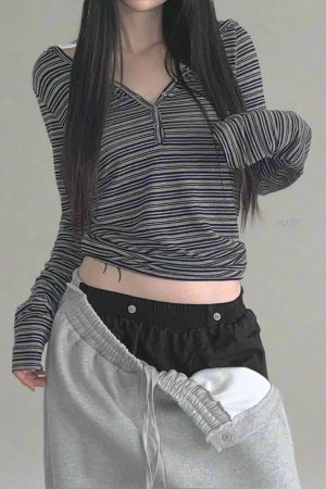 New Style Trends - Shadow Stripe Cold Shoulder Edgy Alt Top - Outfit Ideas