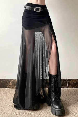 New Style Trends - Shadow Veil Sheer Alt Goth Maxi Skirt - Outfit Ideas