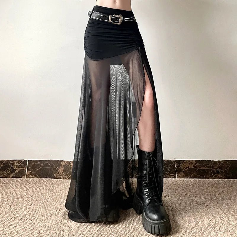 New Style Trends - Shadow Veil Sheer Alt Goth Maxi Skirt - Outfit Ideas