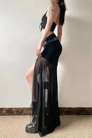 New Style Trends - Shadow Veil Sheer Alt Goth Maxi Skirt - Outfit Ideas