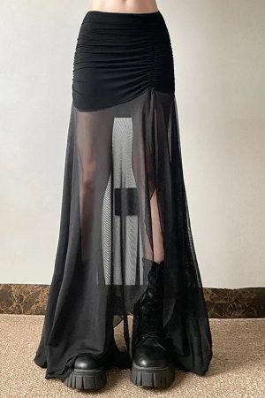 New Style Trends - Shadow Veil Sheer Alt Goth Maxi Skirt - Outfit Ideas