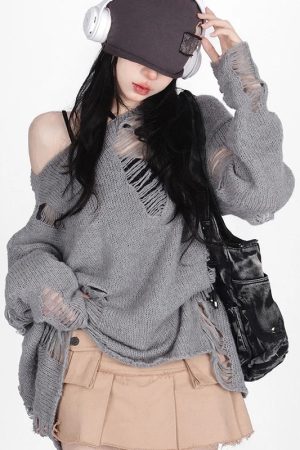 New Style Trends - Shattered Threads Y2k Distressed Sweater - Outfit Ideas