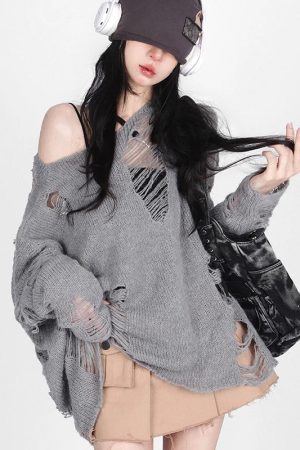 New Style Trends - Shattered Threads Y2k Distressed Sweater - Outfit Ideas