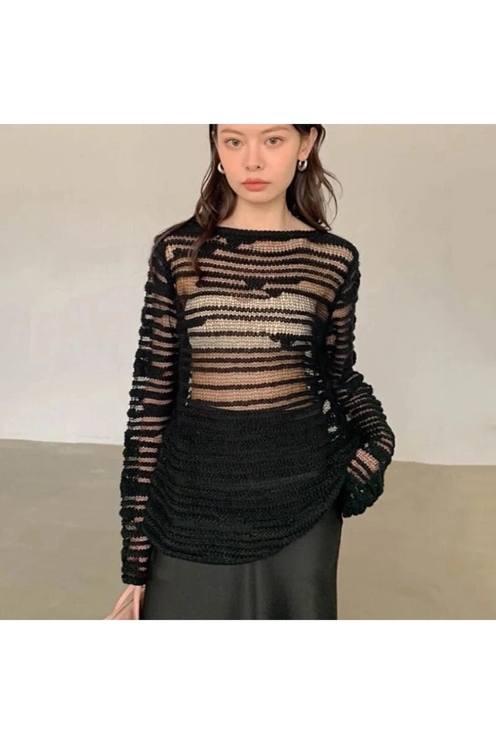 New Style Trends - Sheer Shadow Striped Alt Knit Top - Outfit Ideas