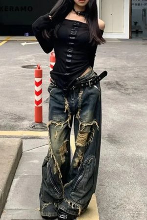 New Style Trends - Shredded Y2k Zipper Pants - Outfit Ideas