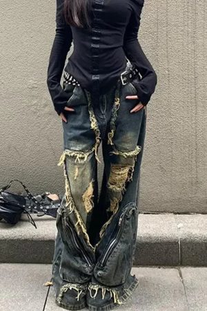 New Style Trends - Shredded Y2k Zipper Pants - Outfit Ideas