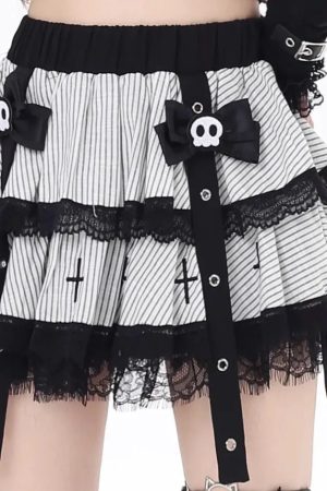 New Style Trends - Skull Bow Lolita Layered Kawaii Goth Skirt - Outfit Ideas