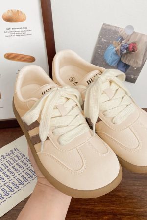 New Style Trends - Soft Brew Stripe Aesthetic Sneakers - Outfit Ideas