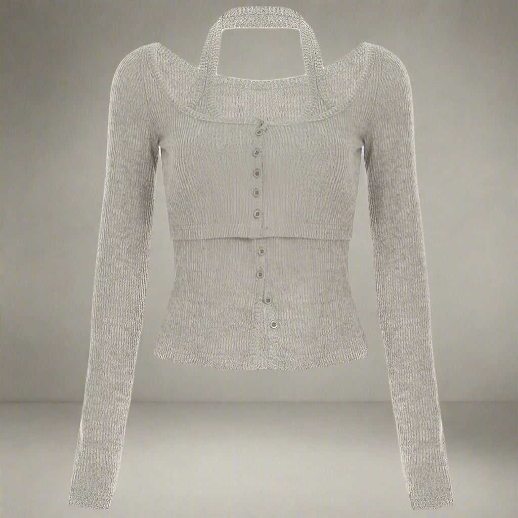 New Style Trends - Soft Drape Button-Up Knit Edgy Long Sleeve Top - Outfit Ideas